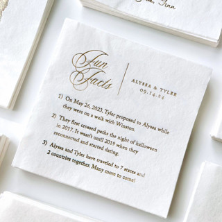 This is a white decorative paper napkins by Alyssa Cook called fun fact cocktail napkin | personalized bar decor | set of 50 in standard