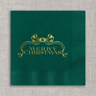 This is a green decorative paper napkins by Orchid Studio called merry christmas foil cocktail napkins - green napkins (set of 20) in standard
