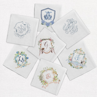 This is a white decorative paper napkins by Alyssa Cook called monogram cocktail napkin | send your design | set of 50 in standard