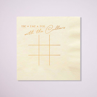 This is a beige decorative paper napkins by ForYourParty called custom tic tac toe napkin, cocktail size, set of 100 in standard
