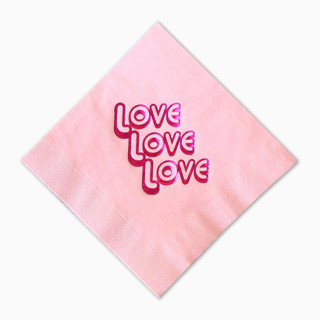 This is a pink decorative paper napkins by ForYourParty called love love love napkin pack, cocktail size, pack of 20 in standard