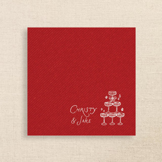 This is a red decorative paper napkins by Papel Custom Design called champagne tower personalized cocktail napkins red in standard