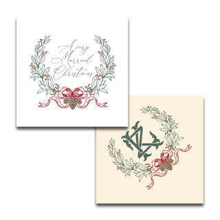 This is a white decorative paper napkins by Papel Custom Design called custom very married christmas wedding crest- pack of 100 in standard