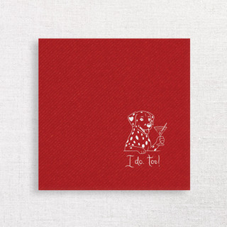This is a red decorative paper napkins by Papel Custom Design called “i do, too!” dalmatian wedding cocktail napkins red in standard