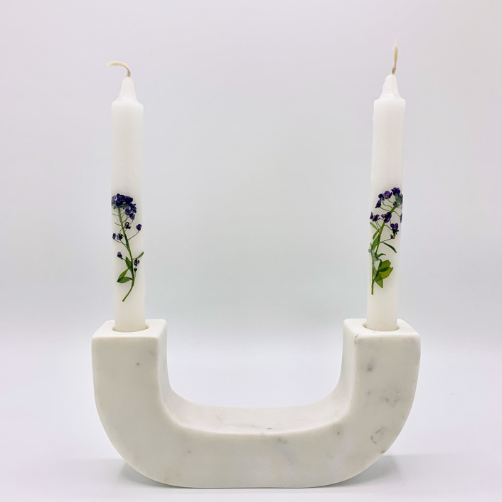 Pressed Flower White Taper Candle Set Of 2