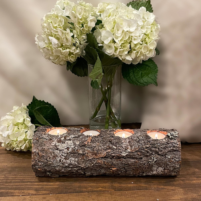 Rustic Wood Log Tea Light Candle