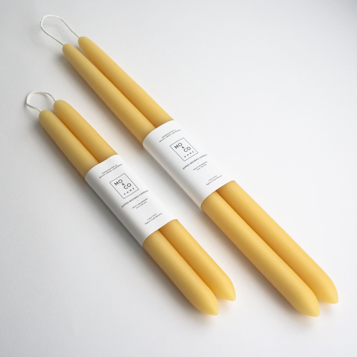 14 Inch, Natural Gold, Dipped Beeswax Taper Candles