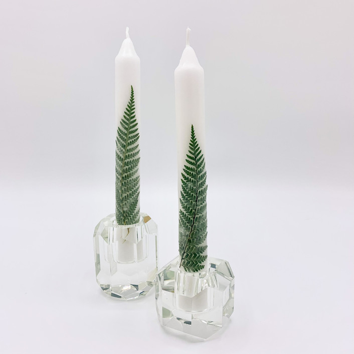 Pressed Flower White Taper Candle Set Of 2
