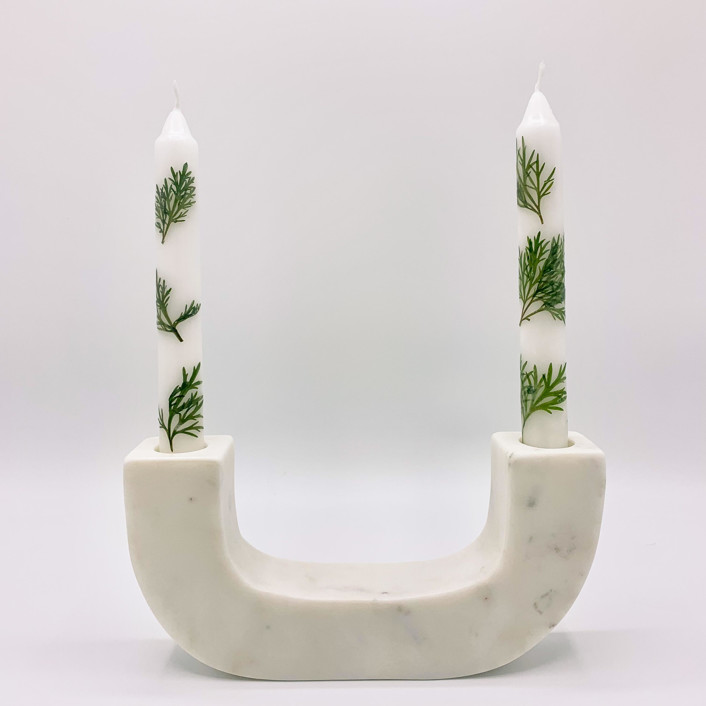 Pressed Flower White Taper Candle Set Of 2