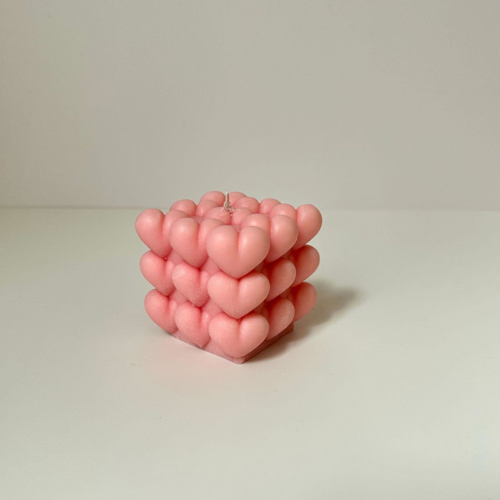 Pink Cubed Hearts Candle