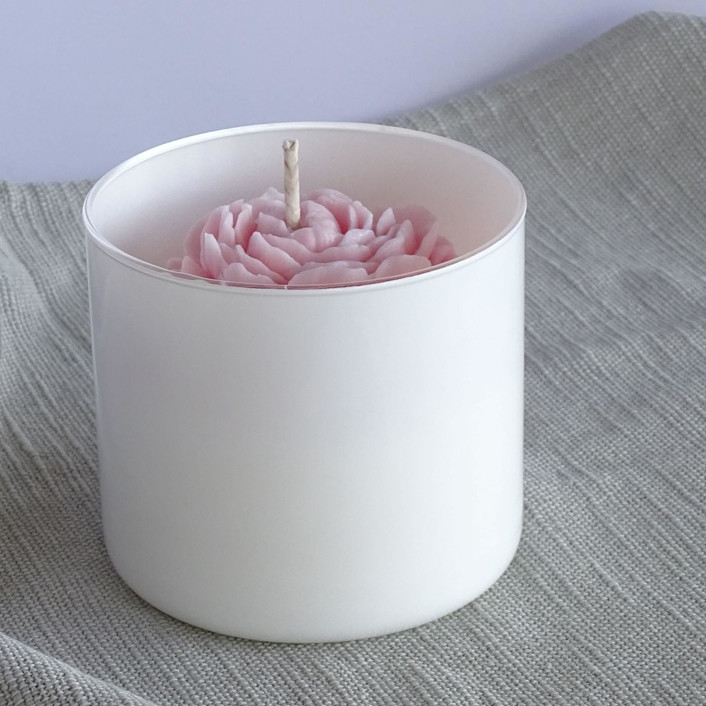 White Glass Peony Candle (Pink)