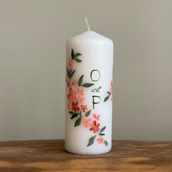 Sweeping Vine Floral Hand-Painted 6” Pillar Candle, Set of 1