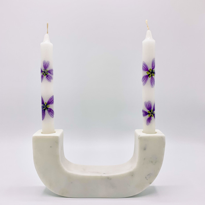 Pressed Flower White Taper Candle Set Of 2