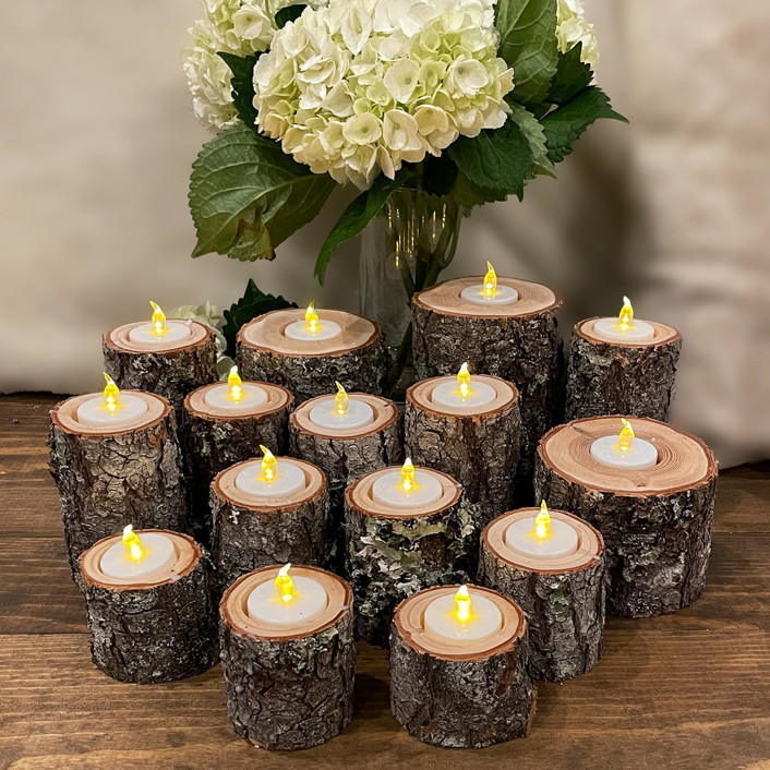 Rustic Wood Log LED Tea Light Candles, Set of 15 Candles by Oregon