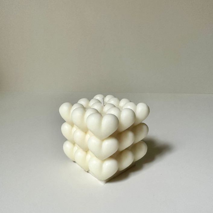 White Cubed Hearts Candle
