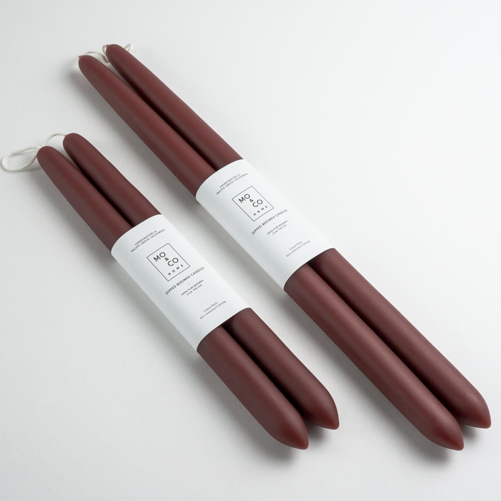10 Inch, Burgundy, Dipped Beeswax Taper Candles