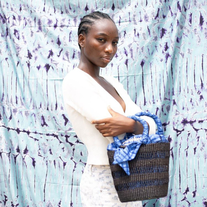 Piiki Bag Black with Navy Check Lining