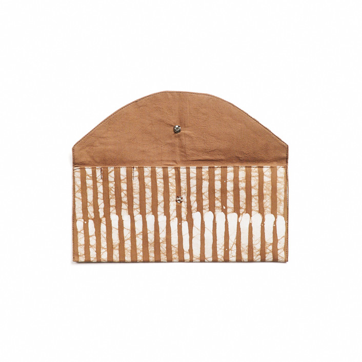 Oak Brown Stripes Cotton Wax Block Printed  Envelope Pouch