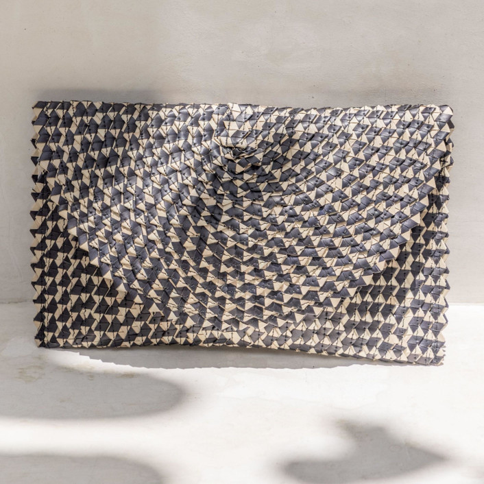 Rattan Clutch in Black Ombre