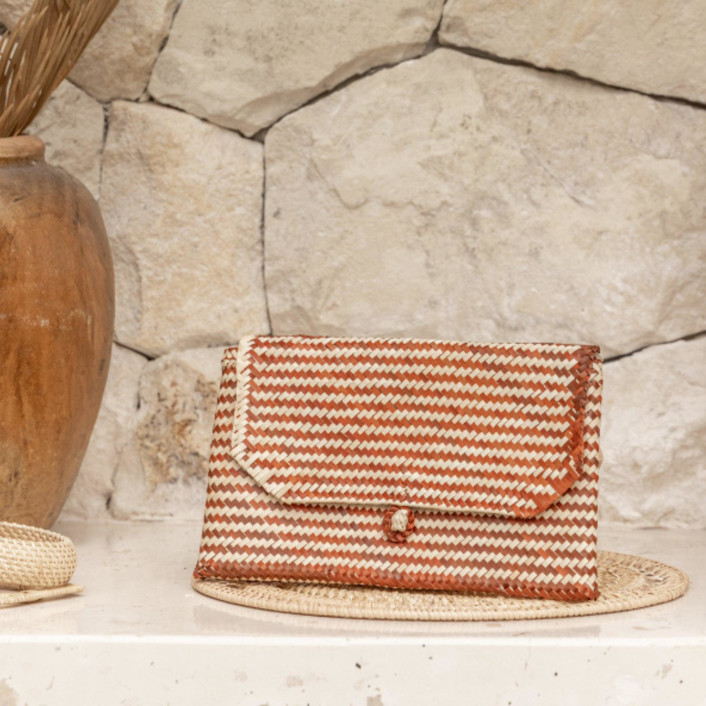 Patterned Clay Stripes Rattan Clutches