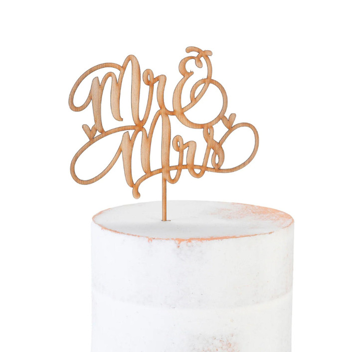 Mr. & Mrs. Wooden Cake Topper Pick