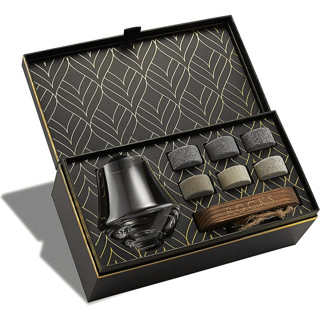 This is a black groomsmen gifts by ROCKS Whiskey Chilling Stones called the connoisseur's set - nosing glass edition in standard