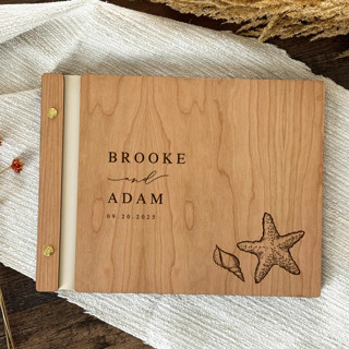 This is a brown guest books by Katrina Mejia called coastal charm wedding guest book | cherry wood | 8.5 x 11 in standard
