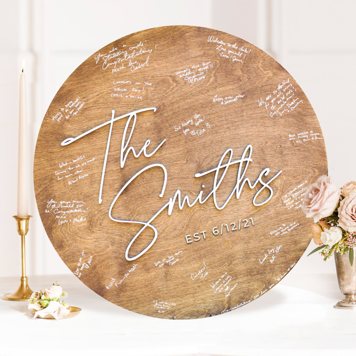 Custom 24" Wood Wedding Guest Book, Early American Stain with White Painted Letters