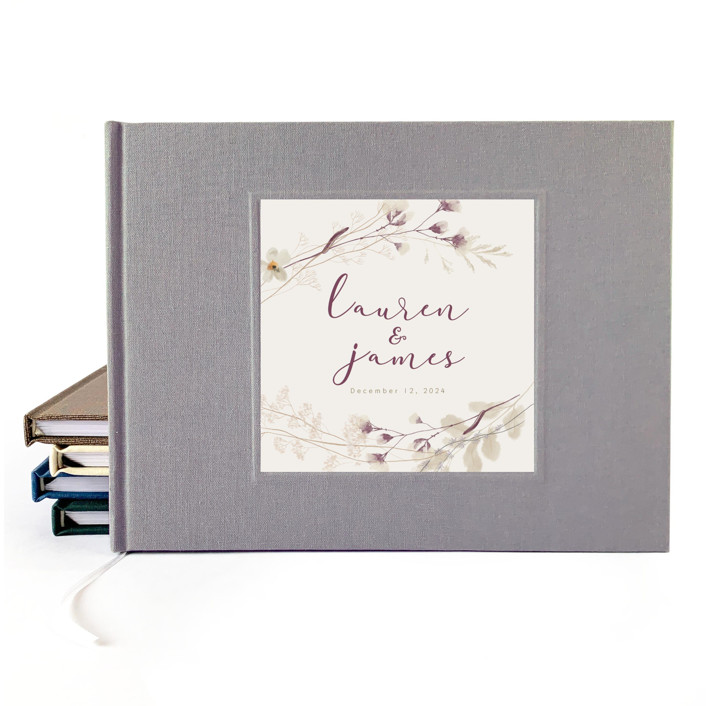 Custom Wedding Guest Book · Vintage Floral Bouquet · Gray Linen