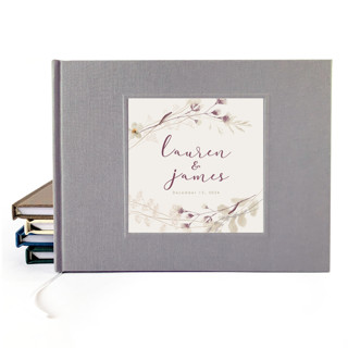 This is a gray guest books by Transient Books called custom wedding guest book · vintage floral bouquet · gray linen in standard
