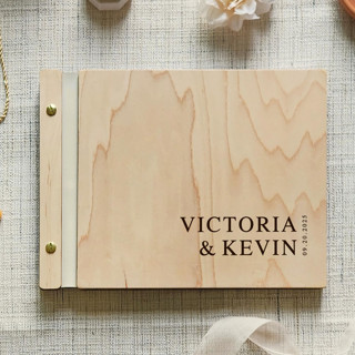 This is a beige guest books by Katrina Mejia called instant photo wedding guest book | maple wood | 8.5 x 11 in standard