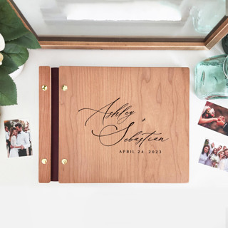 This is a purple guest books by Katrina Mejia called sophisticated wedding guest book | cherry wood | 8.5 x 11 in standard