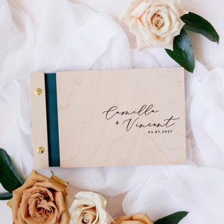 This is a green guest books by Katrina Mejia called romantic garden wedding guest book | maple wood | 6 x 9 in standard