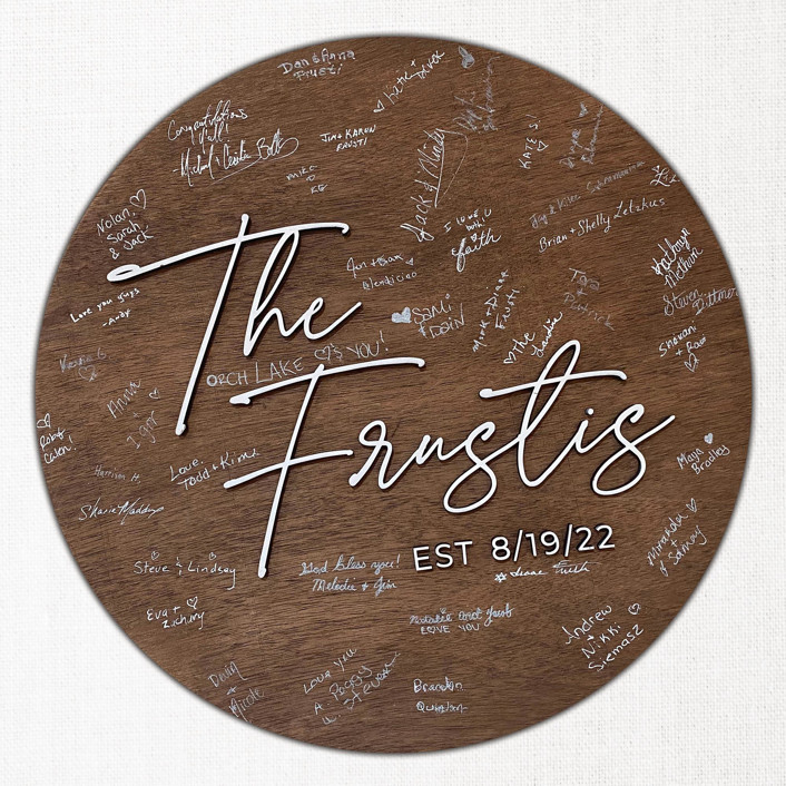 Custom 24" Wood Wedding Guest Book, Dark Walnut Stain with White Painted Letters