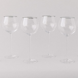 This is a clear wedding drinkware by borrowed BLU called set of 4 - siren stemware // red wine in clear+platinum in standard