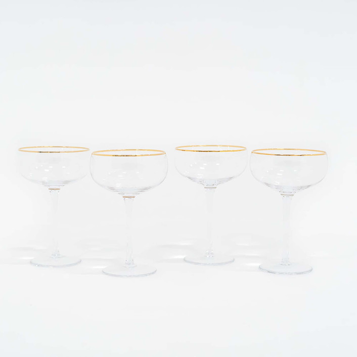 SET OF 4 - SIREN STEMWARE // CHAMPAGNE COUPE IN CLEAR + GOLD