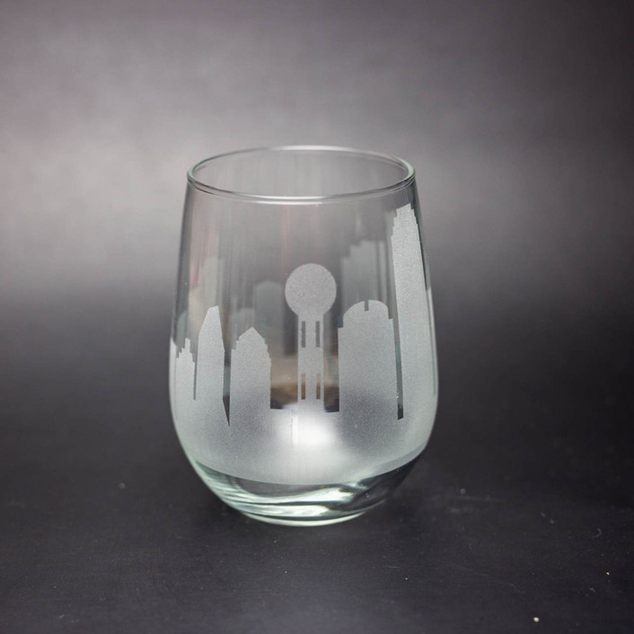 Dallas, Texas Skyline Stemless Wine Glass