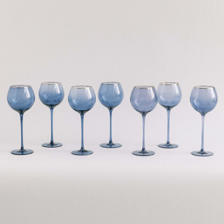 This is a blue wedding drinkware by borrowed BLU called set of 4 - siren stemware // white wine in atlantic blue in standard