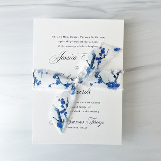 This is a blue wedding ribbon by Honey Silks Co called 1" cotton ribbon - blue blossom in standard