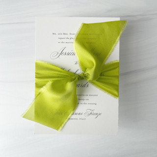 This is a green wedding ribbon by Honey Silks Co called heirloom collection silk ribbon - true chartreuse 2" x 5 yards in standard