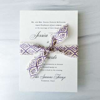 This is a purple wedding ribbon by Honey Silks Co called 1" cotton ribbon - lilac leaf in standard