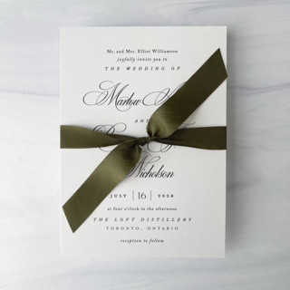 This is a green wedding ribbon by Honey Silks Co called 3/4" x 5 yards cotton ribbon - olive in standard