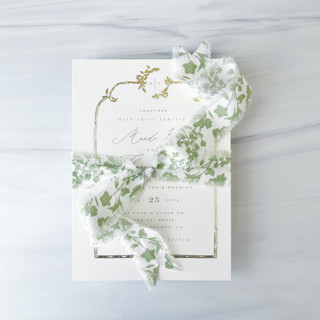This is a green wedding ribbon by Honey Silks Co called 1" cotton ribbon - sage floral in standard