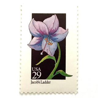 This is a purple stamps by Heritage Post House called jacob's ladder postage stamps | american wildflower series | purple flower | botanical | vintage unused usps postage 29c | pack of 10 in standard