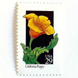 This is a orange stamps by Heritage Post House called california poppy postage stamps | american wildflower series | orange flower | california state flower | botanical | vintage unused usps postage 29c | pack of 10 in standard