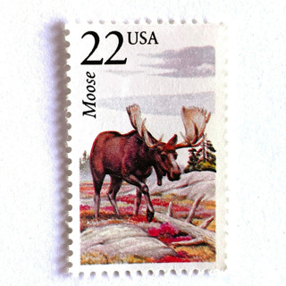 This is a brown stamps by Heritage Post House called moose postage stamps | north american wildlife series | vintage unused usps postage 22c | pack of 10 in standard