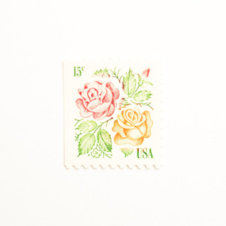 This is a pink stamps by Flourish Fine Writing called 15 cent medallion rose postage stamps // set of 10 // unused vintage stamps in standard