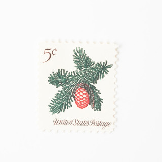 This is a green stamps by Flourish Fine Writing called 5 cent christmas conifer sprig postage stamps // set of 10 // unused vintage stamps in standard