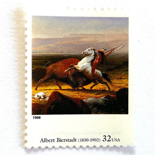 This is a multicolor stamps by Jennifer Kramer called albert bierstadt's "the last of the buffalo" postage stamps | four centuries of american art series | vintage unused usps postage 32c | pack of 10 in standard