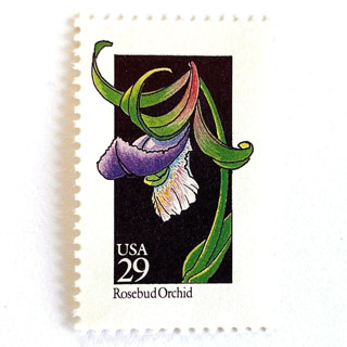 This is a purple stamps by Heritage Post House called rosebud orchid postage stamps | american wildflower series | purple flower | botanical | vintage unused usps postage 29c | pack of 10 in standard